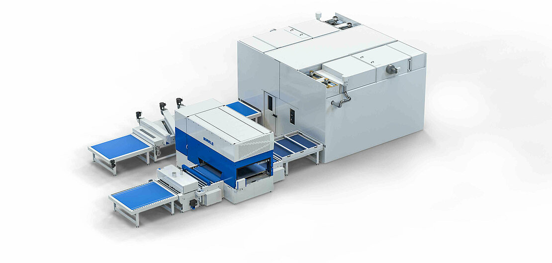 Spray coating line with rack drying system from BÜRKLE Spray coating line with rack drying system from BÜRKLE