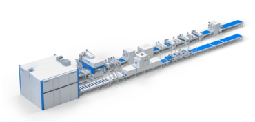 Spray coating line for furniture and kitchen parts